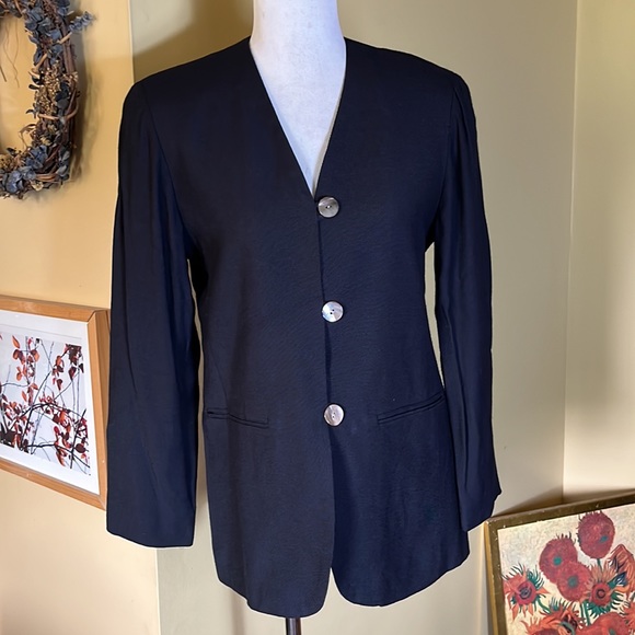 Vtg PETITE SOPHISTICATE COLLECTION Size 6 V-Neck 3-Button Blazer Black Career - Picture 2 of 15